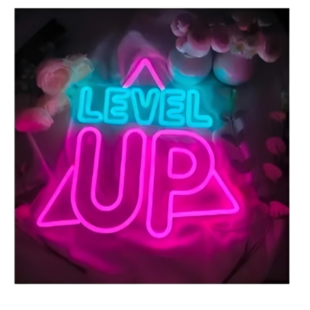 Neon 'Level Up' Sign in Pink and Blue